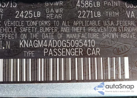 2016 Kia Optima Hybrid из США, поврежденный, VIN KNAGM4AD0G5095410